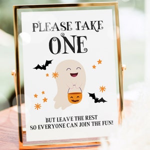 Printable Please Take One Treat Sign, Halloween Trick-or-treat Sign ...