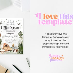 Editable Camping Baby Shower Invitation, Little Camper Baby Shower Invite, Camp Invitation, Woodland Little Camper Baby Shower Template image 8