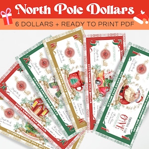 Dinheiro de Natal para imprimir, Nota de Dólar do Polo Norte, Atividade para crianças, Dinheiro de Natal pronto para imprimir