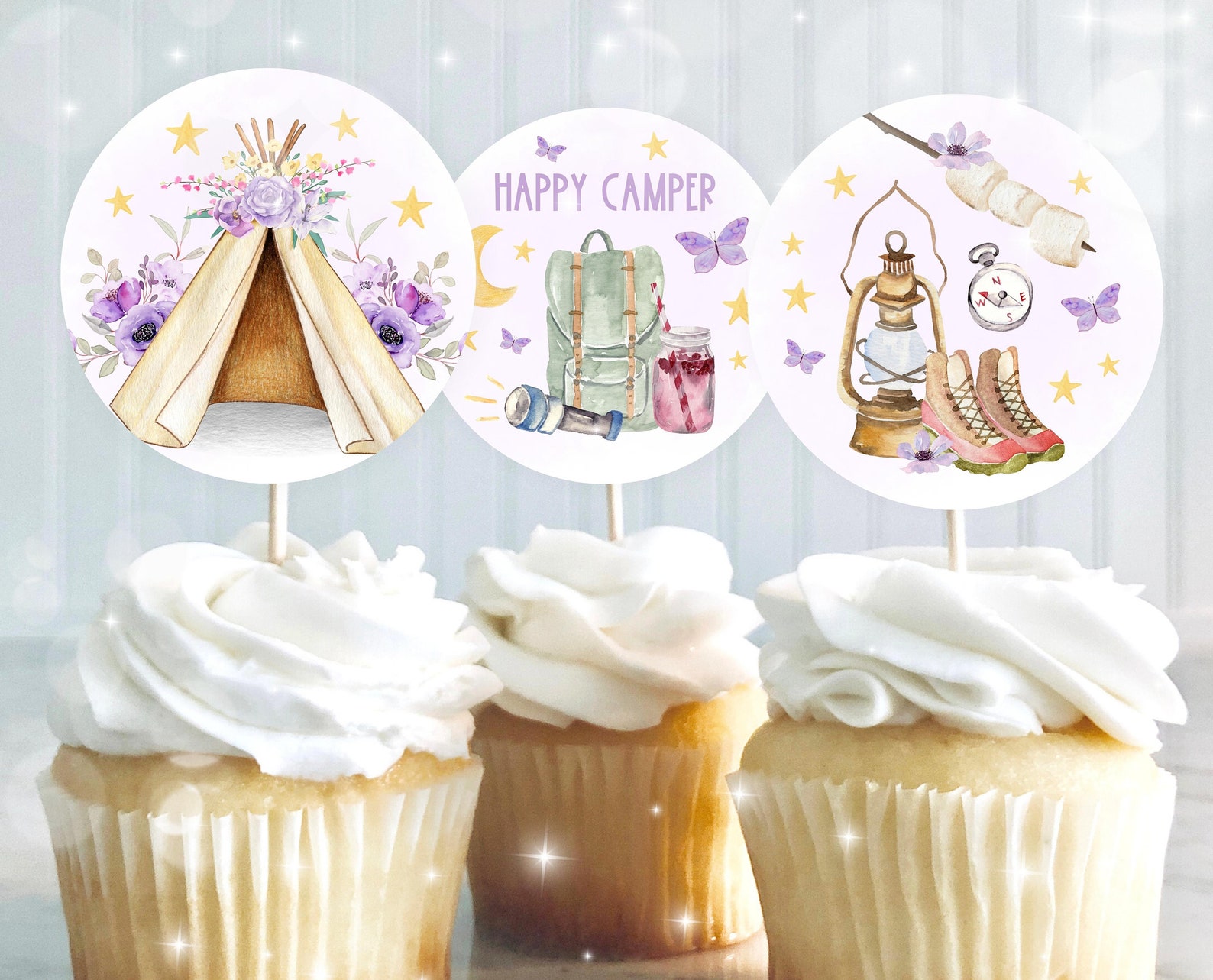 Editable Camp Party Cupcake Toppers, Camp Out Birthday Party Toppers ...