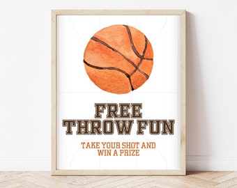 Free Throw Fun Sign Basketball Birthday, Basketball Birthday Dribble Sign, Boy Sport Birthday Party Decorations, Printable, Editable, BBBC01