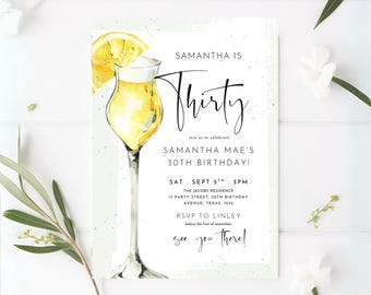 Citrus Cocktail Birthday Invitation: Editable Lemon Drink Party (Digital Download 5x7 inch Template)