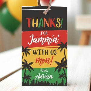 Modèle d'étiquette de faveur d'anniversaire reggae modifiable, étiquette de fête du 1er anniversaire reggae, étiquette d'anniversaire sur le thème jamaïcain, modèle d'étiquette de faveur de fête reggae