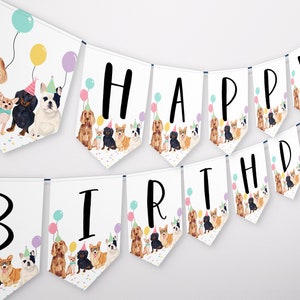 Dog Happy Birthday Banner, Puppy Birthday Banner, Printable Dog Birthday Sign, Dog Happy Birthday Bunting Banner, GDBP01