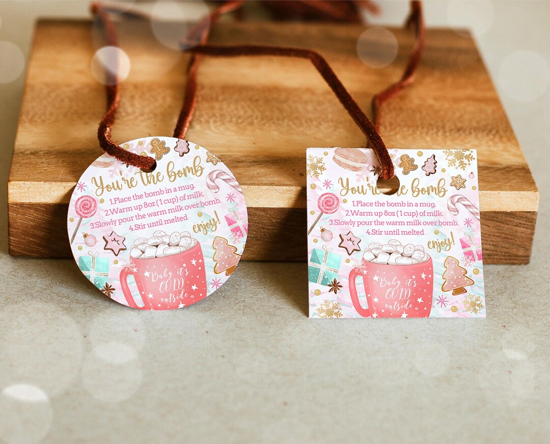 Editable Pink Christmas Hot Chocolate Bomb Tags, Christmas Bombs Favor ...