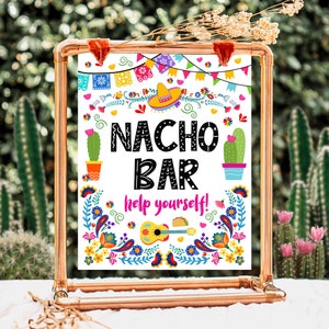 Nacho Bar-bord Fiesta-verjaardag, Mexicaanse themafeestborden, Cactus-verjaardag, sappige Fiesta, Floral Fiesta-borden, Nacho Bar-bord