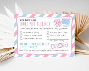 Editable Tooth Fairy Letter Could Not Collect Tooth Fairy Note Girl Printable Tooth Fairy Letter Pink Blue Tooth Fairy Printable Note