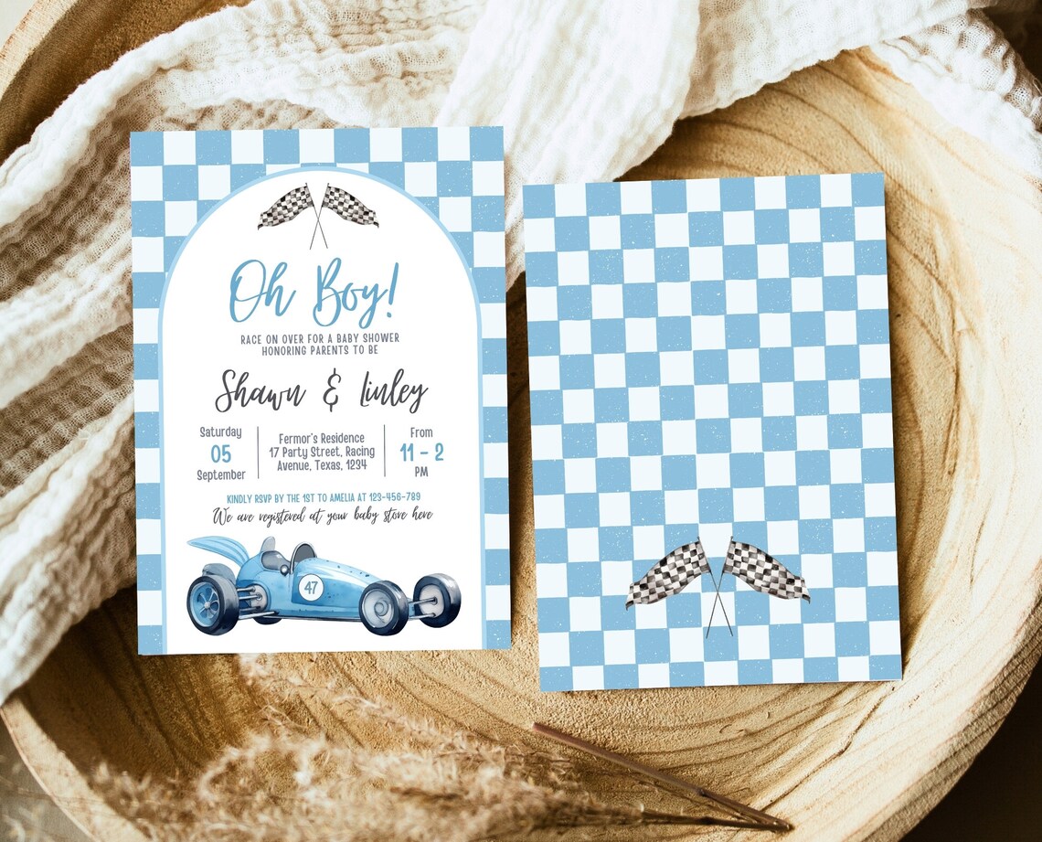 Editable Racing Car Baby Shower Invitation, Vintage Race Car Baby ...