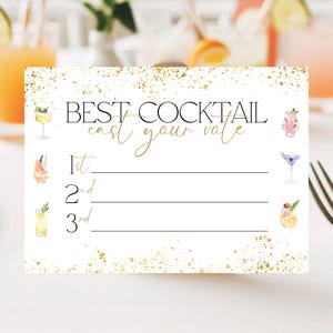 Scheda di voto per la competizione di cocktail modificabile, Cocktail party di Capodanno, Scheda punteggio per la sfida dei cocktail, Stampabile, Scheda di voto per i cocktail, AB04
