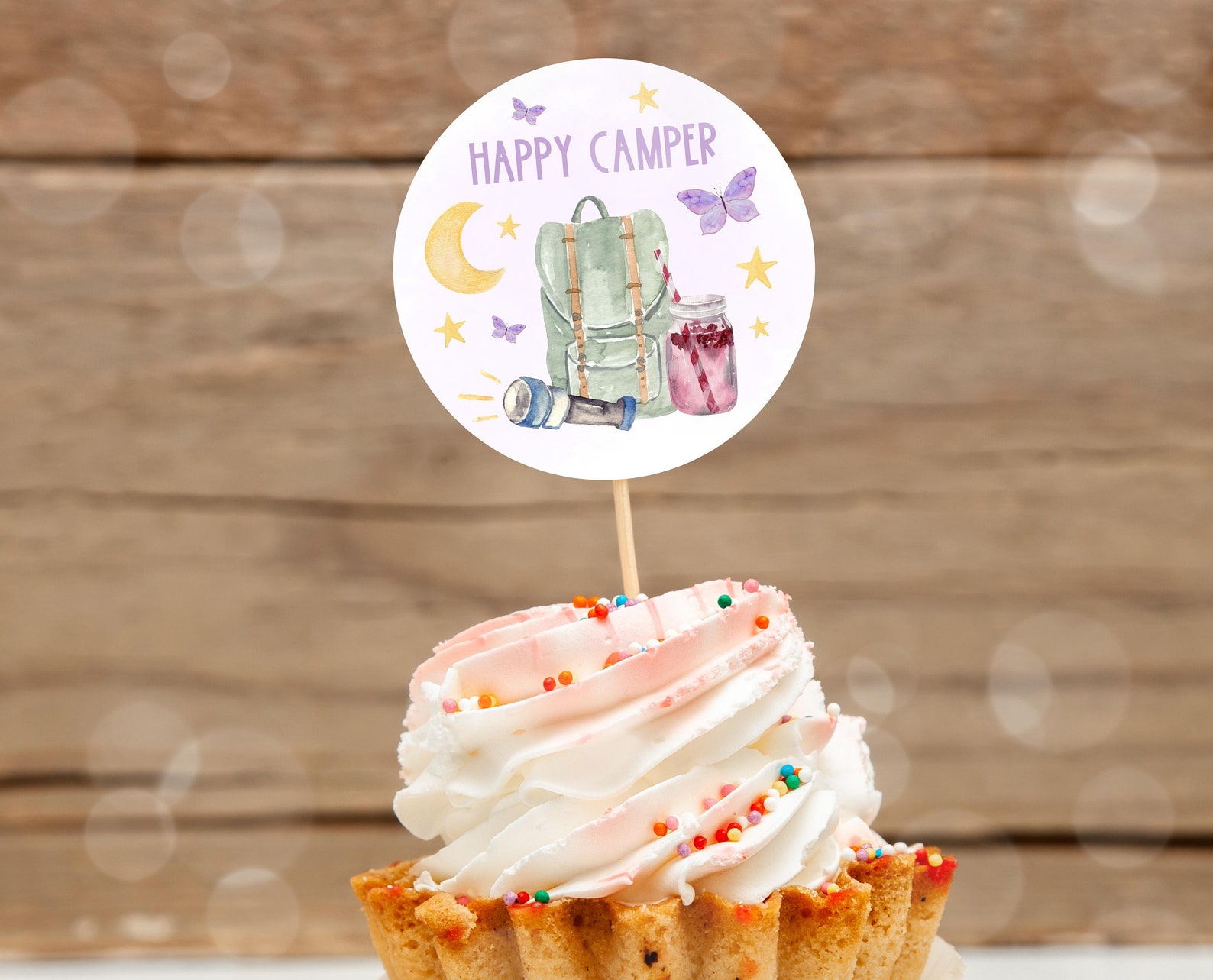 Editable Camp Party Cupcake Toppers, Camp Out Birthday Party Toppers ...