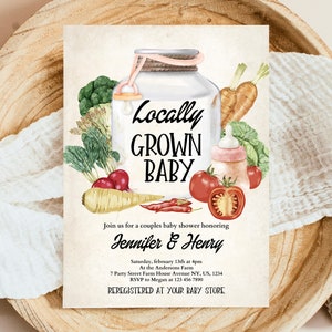Editable Locally Grown Baby Shower Invitation, Farmer&#39;s Market Invite, Gender Neutral Baby Shower Invitation, Printable, Template