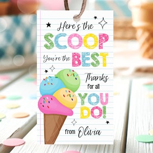 Uppskattningstagg för glasslärare: Redigerbar sommargåva (digital mall)