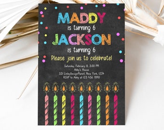 Editable Twin Birthday Invitation, Boy And Girl Joint Birthday Party, Printable Let's Celebrate Together Birthday Invite Template