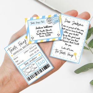 Mini cartas editables para el Hada de los Dientes, mini carta de llegada, carta azul para el Hada de los Dientes, recibo del Hada de los Dientes, descarga instantánea