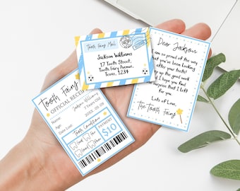 Editable Mini Tooth Fairy Letter Set, Mini Tooth Fairy Arrival Letter, Blue Tooth Fairy Letter, Receipt From Tooth Fairy, Instant Download