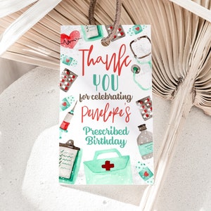 Editable Medical Birthday Favor Tag Template, Medical Party Favors, Nurse Party Thank You Card, Doctor Medical Birthday Decorations