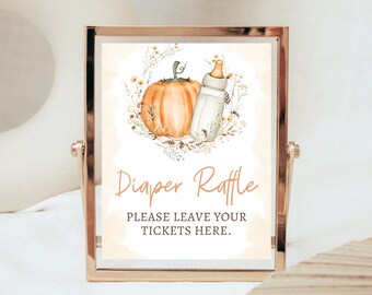 Cartello per la lotteria dei pannolini Baby shower autunnale, cartello per baby shower autunnale con zucca, baby shower floreale autunnale, baby shower autunnale, cartello per baby shower con zucca, FPBS01