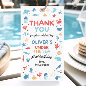 Editable Under the Sea Boy Birthday Favor Tag, Sea Animals Birthday, Under the Sea, Boy Ocean Sea Animals Birthday Thank You Tag, BBP17