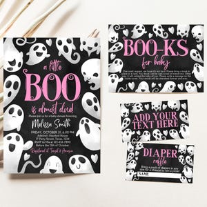 Editable Halloween Baby Shower Invitation Bundle, Pink Girl Halloween Baby Shower Invitation Set, Ghost Little Boo Baby Shower Pack, HBSC04