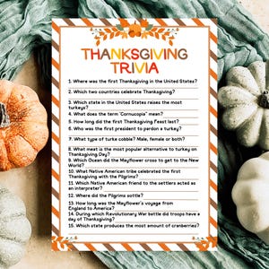 Thanksgiving Trivia Game, Thanksgiving Trivia Quiz for Teens  Adults, Thanksgiving Party Game, Printable Thanksgiving Family Game