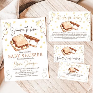 Editable S&#39;more to Love Baby Shower Invitation Bundle, S&#39;mores Baby Shower Invite, Fall S&#39;more Fun Baby Shower Invite, Printable Set, FPBS05