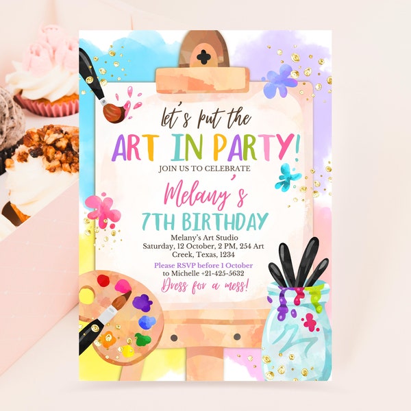 Editable Painting Art Birthday Invitation, Art Party Birthday Invite, Girl Craft Party Invitation, Printable Girl Art Birthday Theme Invite