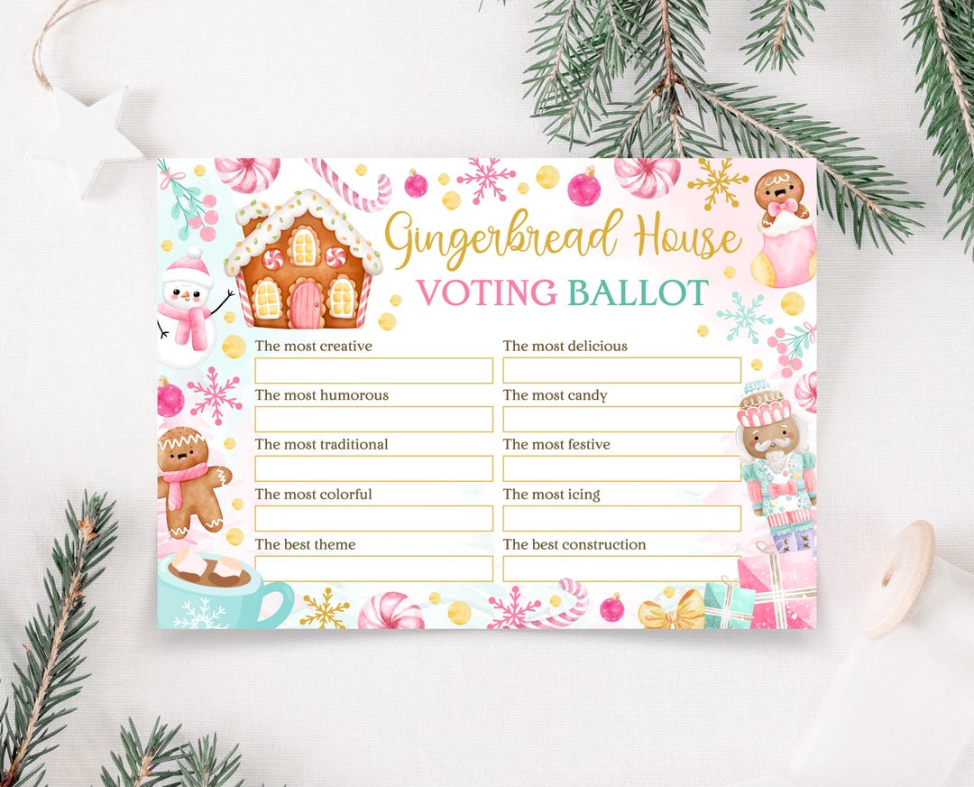 Editable Gingerbread House Voting Cards, Pink Christmas Gingerbread ...