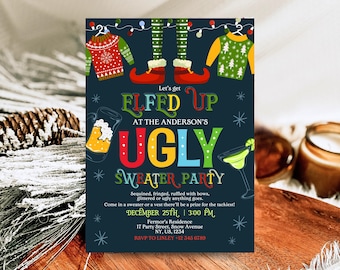 Ugly Sweater Party Invitation Template, Christmas Ugly Sweater Invite, Ugly Sweater Party, Elfed Up Ugly Sweater Party, Instant Download