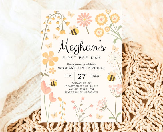 Editable Bee First Birthday Invitation, Sweet To Bee One Birthday Invitation, Bee Day Party, Cute Bee Invitation, Instant Download, GBP24