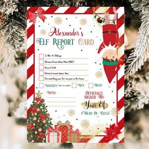 Modelo de boletim de elfo de Natal, boletim de elfo personalizado para meninos, boletim de elfo de Natal editável, boletim de elfo para impressão