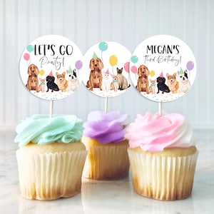 Editable Dog And Cat Birthday Cupcake Toppers, Puppy Birthday Cupcake toppers, Cake Toppers, Cat And Dog Birthday Cupcake Toppers, Printable