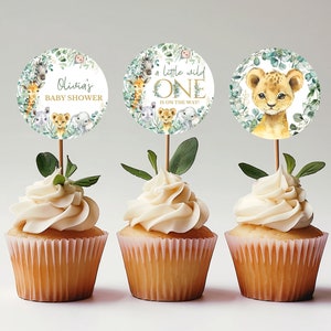 Editable A Little Wild One Safari Baby Shower Cupcake Toppers, Boy Safari Jungle Baby Shower Sign, Safari Baby Shower Cake Topper, SGBS02