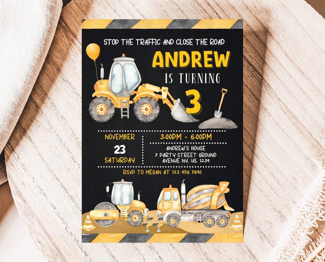 Editable Construction Invitation Template, Construction Birthday Invite ...