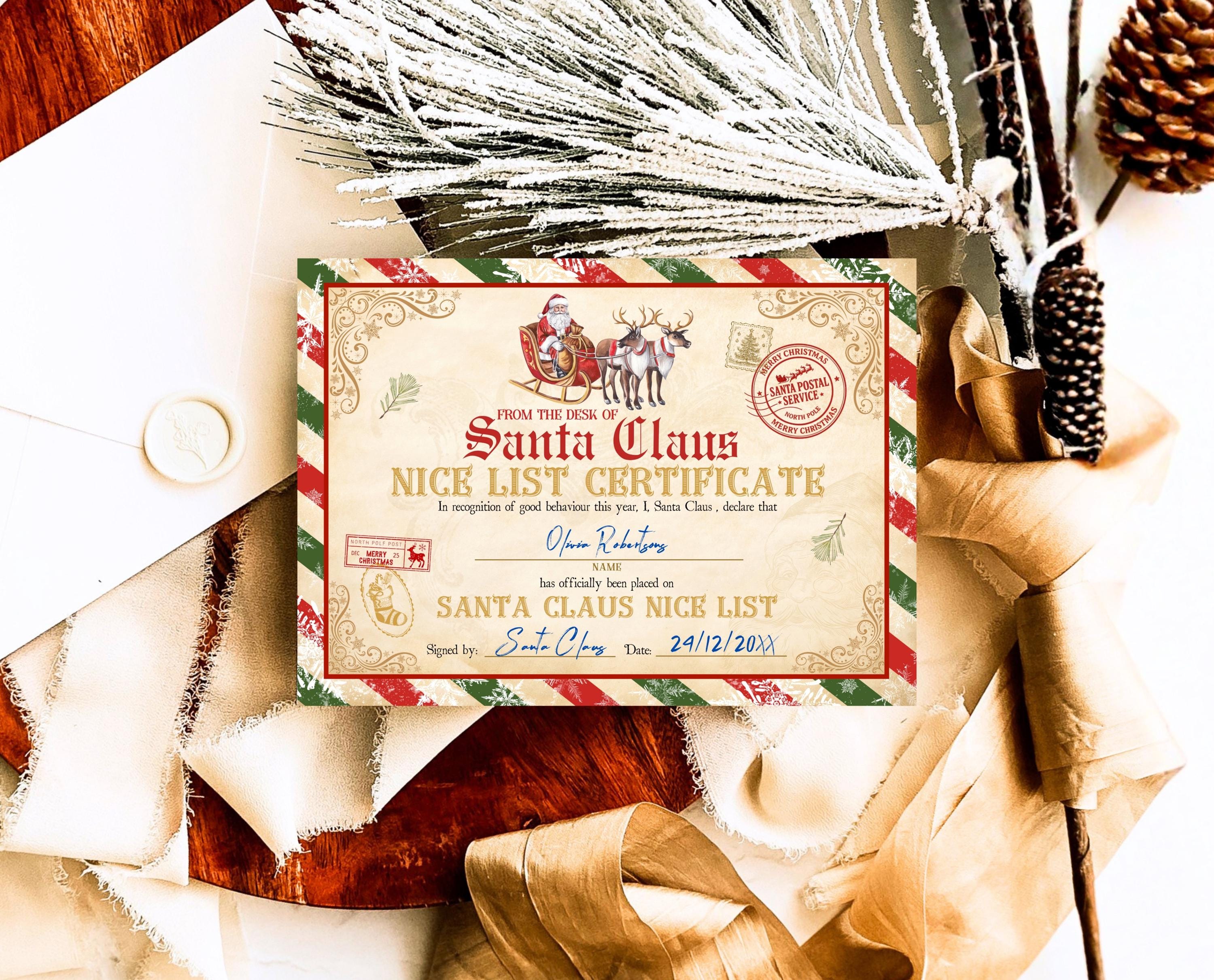Santa Claus Nice List Certificate Official North Pole Printable Santa ...