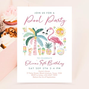 Editable Pool Party Invitation, Girl Pool Birthday Party, Pastel Invite, Summer Birthday Party, Swimming Party, Digital, Printable, BPBP01