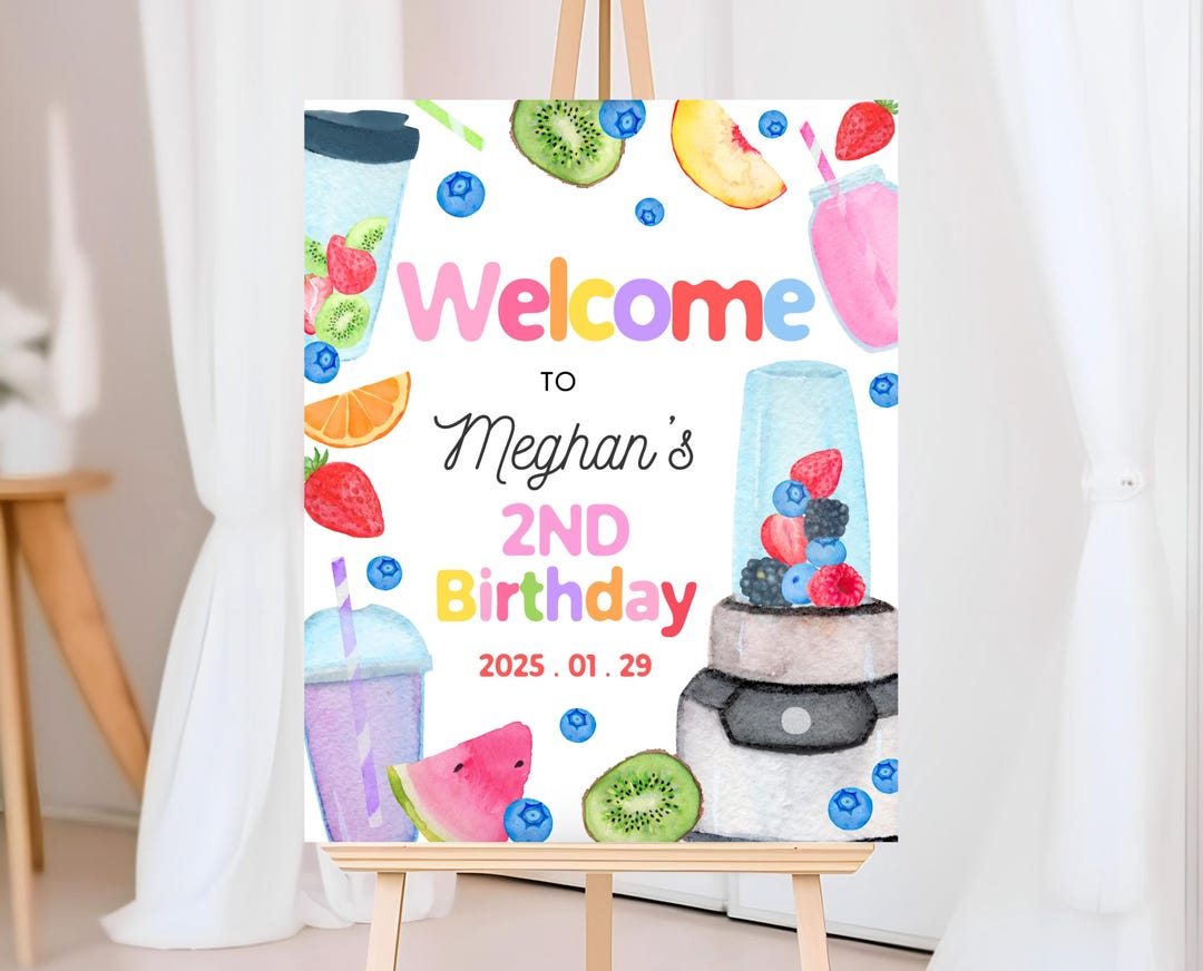 Editable Smoothie Birthday Welcome Sign: Fruity Rainbow Party (instant ...