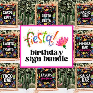 Editable Fiesta Birthday Sign Bundle, Mexican Theme Party Sign Set, Cactus Birthday, Succulent Fiesta, Floral Fiesta Poster Sign Pack