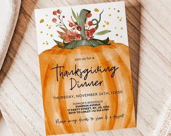 Editable Thanksgiving Invitation Friendsgiving Invite Pumpkin Turkey Thanksgiving Printable Template Instant Download