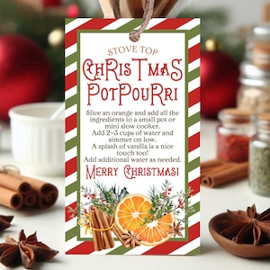 Bearbeitbare Weihnachts-Potpourri-Rezept-Tag-Vorlage, Weihnachtsfeiertags-Rezeptanhänger, Weihnachts-Potpourri-Geschenkanhänger