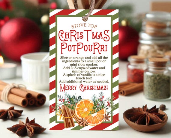 Editable Christmas Potpourri Recipe Tag Template, Christmas Holiday Recipe tag, Christmas Potpourri Gift Tag