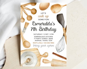 Editable Cooking Party Birthday Invitation, Baking Cooking Party, Chef ...