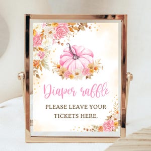 Diaper Raffle Sign Fall Baby Shower, Pink Fall Pumpkin Baby Shower Sign, Girl Baby Shower, Autumn Baby Shower, Baby Pumpkin Sign, FPBS08