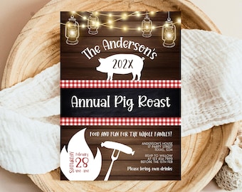 Editable Rustic Pig Roast Invitation, Pig Roast BBQ Party, Printable Pig Roast Party Invite, Family Pig Roast Invite, Picnic Roast Invite