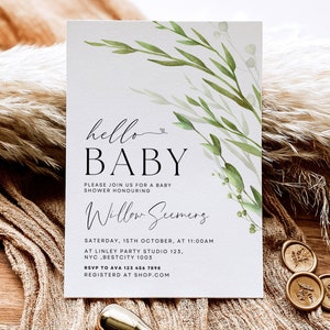Editable Minimalist Baby Shower Invitation , Hello Baby Modern Baby shower, Minimal Modern Baby Shower Invite Printable Template image 3