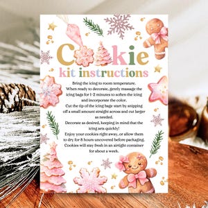 Bewerkbare kaartsjabloon met instructies voor kerstkoekjes, bewerkbare instructies voor koekjeskit, decoratiefeestje, DIY-koekjespakket afdrukbaar
