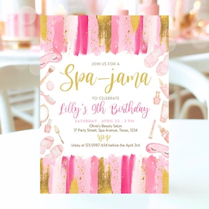 Editable Spa Pajama Birthday Invitation, Spa Party Invite, Pamper Birthday Invite, Glam Party Invite, Spa Girls Birthday Invitation, GBP07