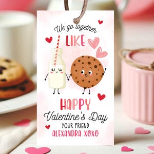 Editable Cookie Valentine Gift Tag, Cookie Valentine Gift Tags, School Valentine Cards, Printable, Milk and Cookies Tag, Instant Download