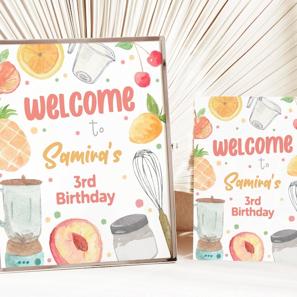 Editable Smoothie Birthday Welcome Sign Fruity Party Fruity Birthday Smoothie Party 3rd Birthday Boys Girls Download Template Printable