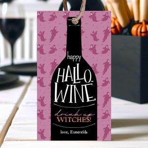 Bearbeitbarer Halloween-Weingeschenkanhänger, gruseliger Weinfavor-Tag, Hallo-Weinanhänger, druckbarer Halloween-Alkoholanhänger, Halloween-Geschenkanhänger, druckbar
