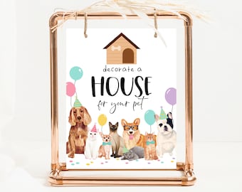 Decorate A House Sign Dog And Cat Birthday, Kitten And Puppy Birthday Sign, Dog Birthday Party, Cat Birthday Party, Printable Sign